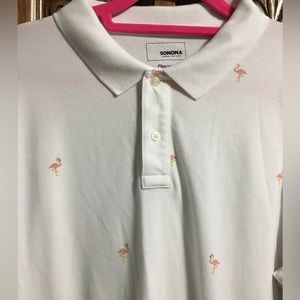 Mens Flamingo 🦩white polo shirt